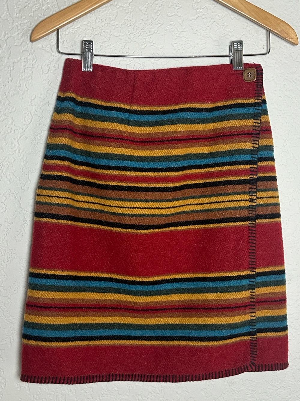 Vintage Express Striped Wrap Mini Skirt Fall Twee Preppy Size 3/4 Sweater Knit